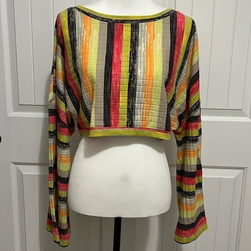 Urban Outfitters Rainbow Striped Cropped Long Sleeve. Wide Sleeve.